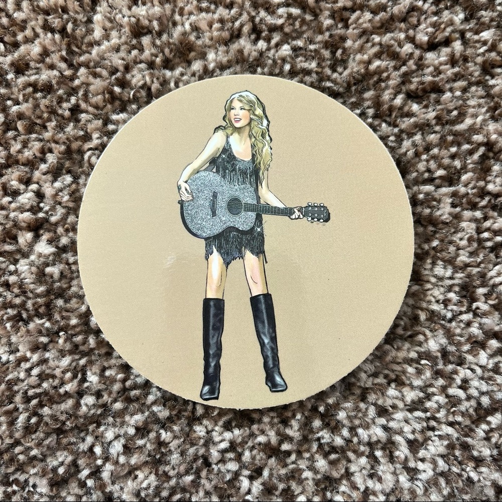 Taylor Swift Beige Coaster with Black Illustration